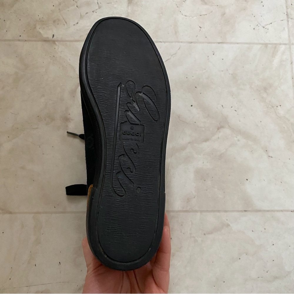 $985 Gucci Made in Italy GG Monogram Black Leather Canvas High Top Sneakers 5.5 - Picture 13 of 13
